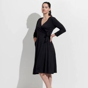 Wool& Ellie Black Midi Faux Wrap Merino Wool Dress